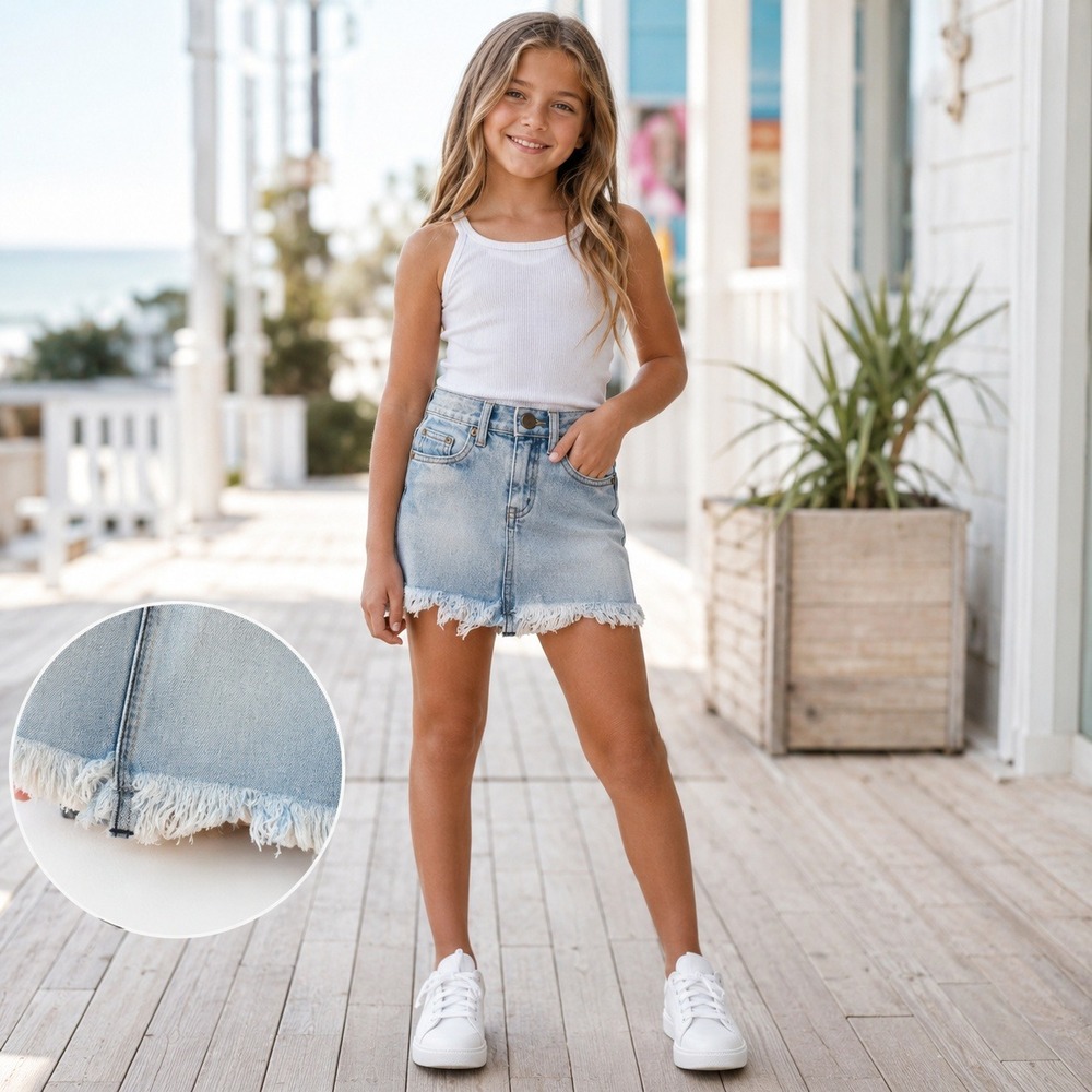 One Teaspoon Kids Antique Blue Distressed Frayed Denim Mini Skirt Size 7-8  NWT